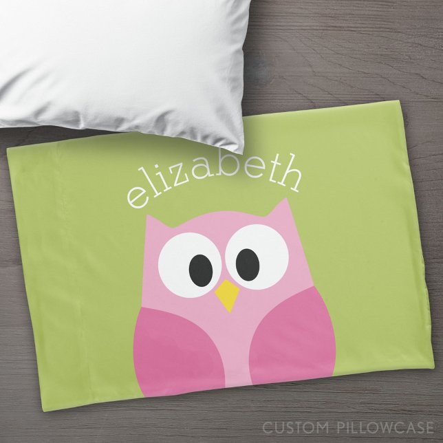 Cute Cartoon Owl - Pink and Lime Green Pillowcase (Custom Pillowcase)