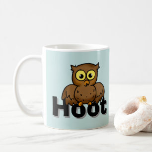 Cute Cartoon Owl Sitting On Hoot Word Art Coffee Mug