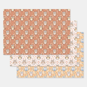 Cute Cartoon Owls and Polkadots Pastel Pattern Wrapping Paper Sheet