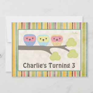 Cute Cartoon Owls Birthday Party Retro Invitation