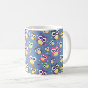 Cute Cartoon Owls Night Sky Moon Stars on Blue Coffee Mug