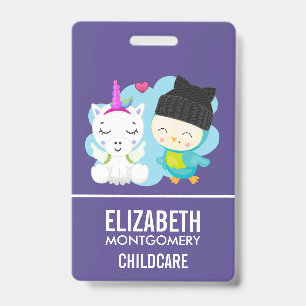 Cute Cartoon Pals -  Happy Unicorn & Bird ID Badge