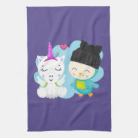 Cute Cartoon Pals -  Happy Unicorn & Bird