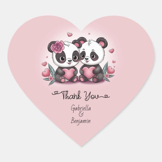 Cute Cartoon Panda Love Valentine’s Day Thank You Heart Sticker (Front)