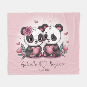 Cute Cartoon Panda Lovers Heart Valentine’s Day  Fleece Blanket