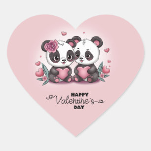Cute Cartoon Panda Lovers Heart Valentine’s Day Heart Sticker