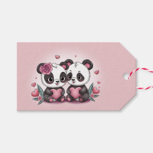 Cute Cartoon Panda Lovers Hearts Valentine’s Day Gift Tags