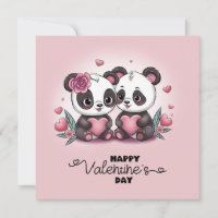 Cute Cartoon Panda Lovers Hearts Valentine’s Day