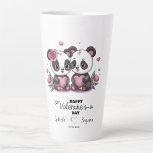 Cute Cartoon Panda Lovers Hearts Valentine’s Day Latte Mug