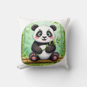 Cute Cartoon Panda on Bamboo Patch Cushion