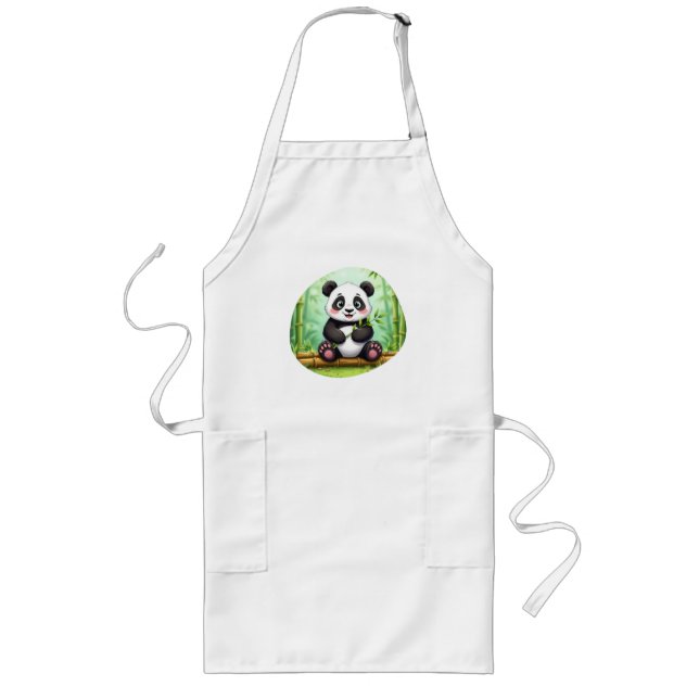Cute Cartoon Panda on Bamboo Patch Long Apron (Front)