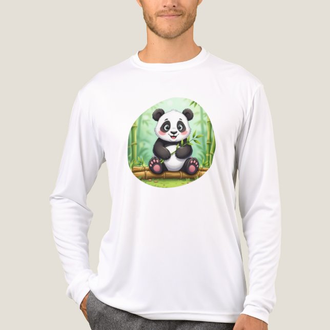 Cute Cartoon Panda on Bamboo Patch Tri-Blend Shirt (Front)