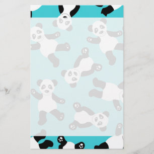 Cute Cartoon Panda Print - Blue Stationery