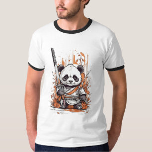 Cute Cartoon Panda Samurai Unique Graphic Design T-Shirt