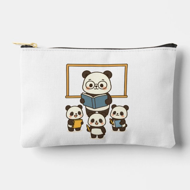 Cute Cartoon Panda Teacher and Students for School Accessory Pouch (Front)