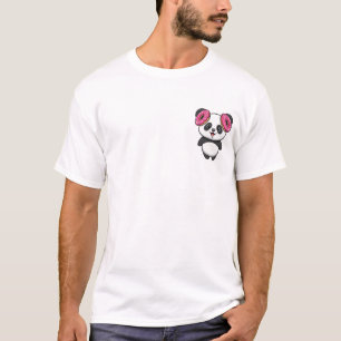 Cute Cartoon Panda Wearing Pink Doughnut Headphone T-Shirt