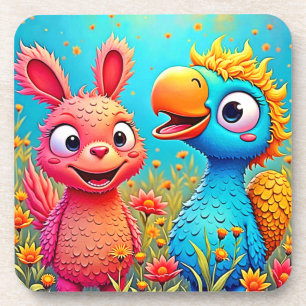Cute Cartoon Parrot Bunny Art Coaster
