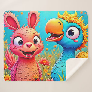 Cute Cartoon Parrot Bunny Art Sherpa Blanket