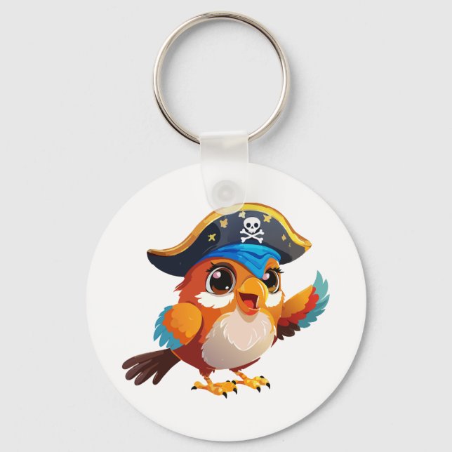 Cute cartoon parrot pirate key ring (Front)