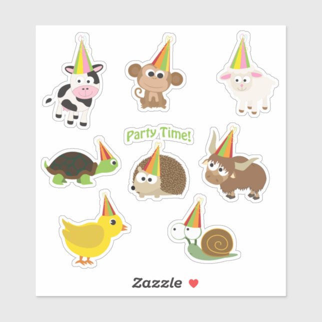 Cute Cartoon Party Animals Sticker Set (Sheet)
