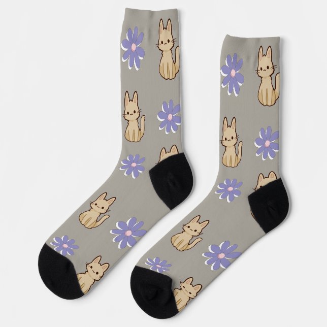 Cute cartoon pattern for cat lovers socks (Left)