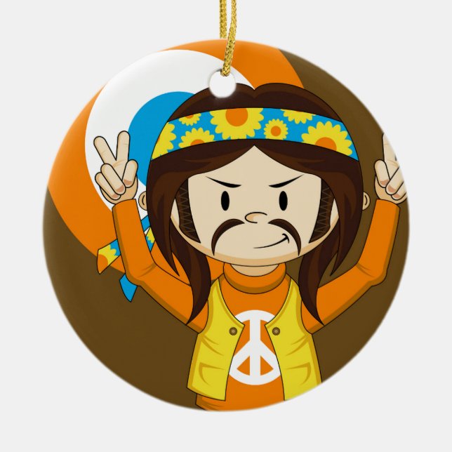 Cute Cartoon Peace Hippie Ceramic Tree Decoration (Front)