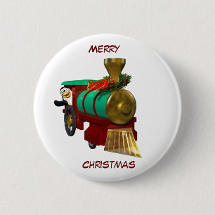 Cute Cartoon Penguin and Christmas Train 6 Cm Round Badge