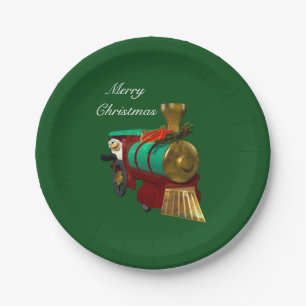 Cute Cartoon Penguin and Christmas Train Paper Plate