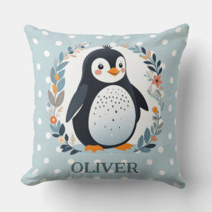 Cute Cartoon Penguin and Flowers  Cushion