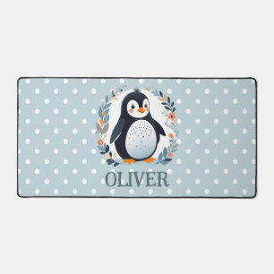 Cute Cartoon Penguin and Flowers  Desk Mat