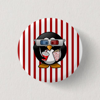 Cute Cartoon Penguin at the Movies With Stripes 3 Cm Round Badge