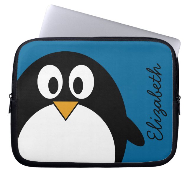 cute cartoon penguin blue background laptop sleeve (Front)