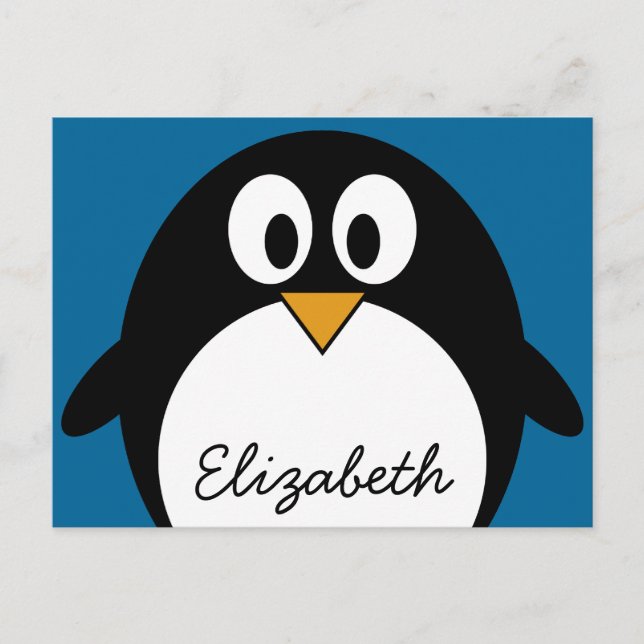 cute cartoon penguin blue background postcard (Front)