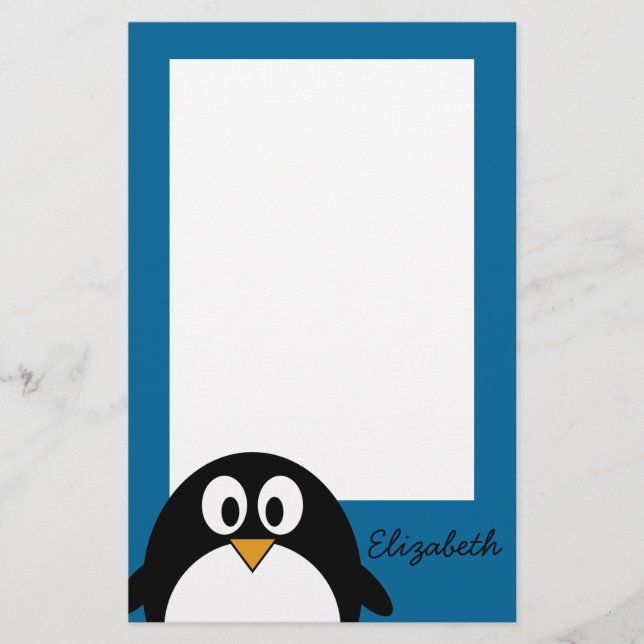 cute cartoon penguin blue background stationery (Front)
