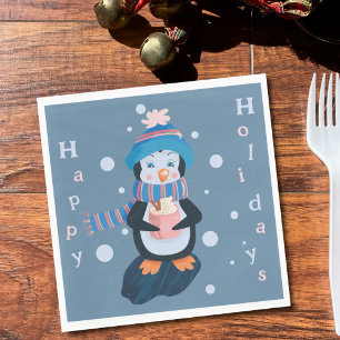 Cute Cartoon Penguin Blue Holidays Paper Napkin