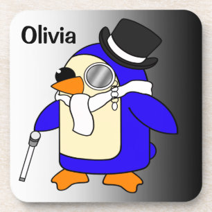 Cute cartoon penguin classic black and white coaster