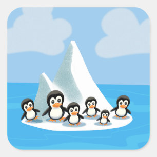 Cute Cartoon Penguin colony Square Sticker
