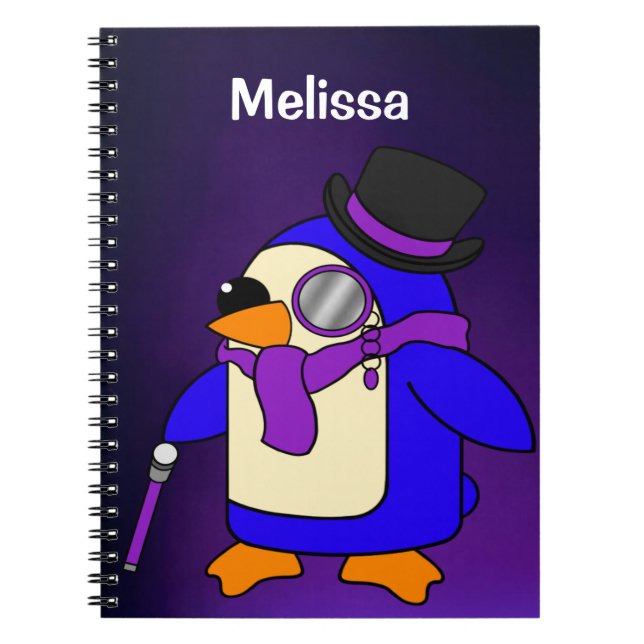 Cute cartoon penguin deep purple notebook (Front)