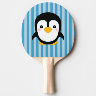 Cute Cartoon Penguin Design Blue Stripes Pattern Ping Pong Paddle