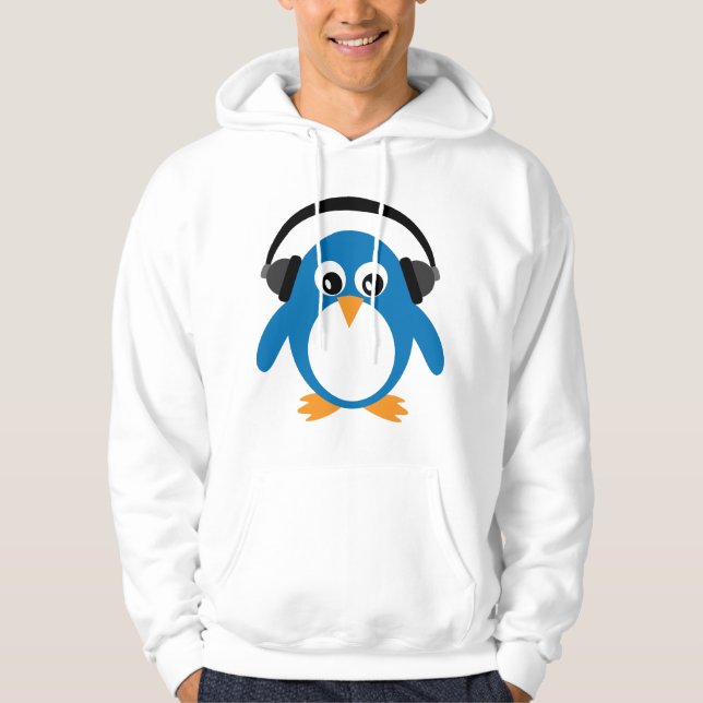 Cute Cartoon Penguin DJ With Headphones Hoodie (Front)