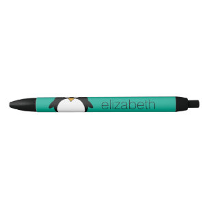 cute cartoon penguin emerald and black black ink pen