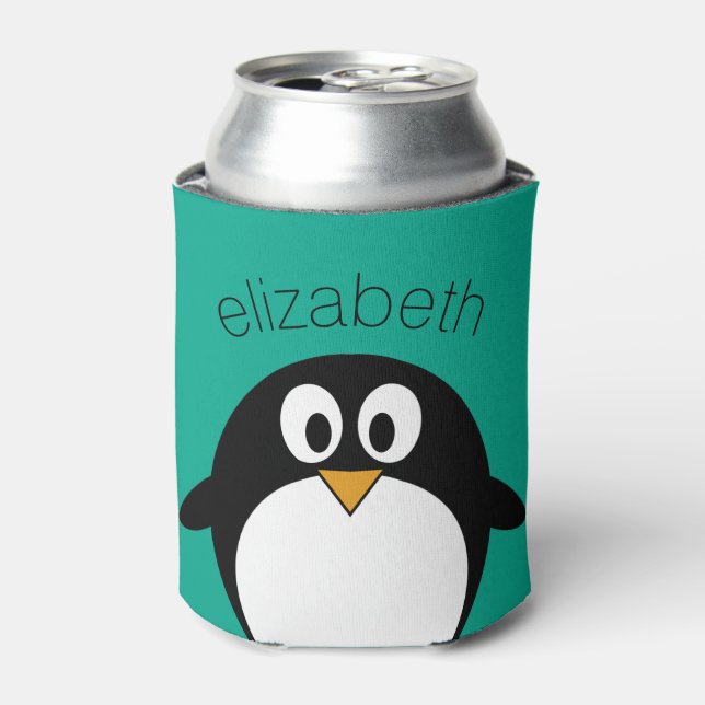 cute cartoon penguin emerald and black can cooler (Can Front)
