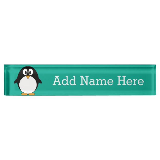 cute cartoon penguin emerald and black nameplate (Front)