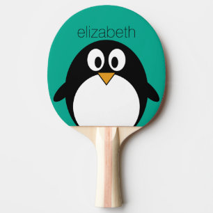 cute cartoon penguin emerald and black ping pong paddle