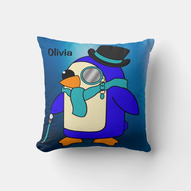 Cute cartoon penguin frosty blue cushion (Front)