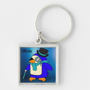 Cute cartoon penguin frosty icy blue key ring
