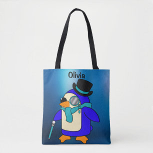 Cute cartoon penguin frosty tote bag