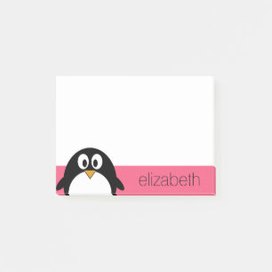 Cute Cartoon penguin Illustration Hot Pink Black Post-it Notes