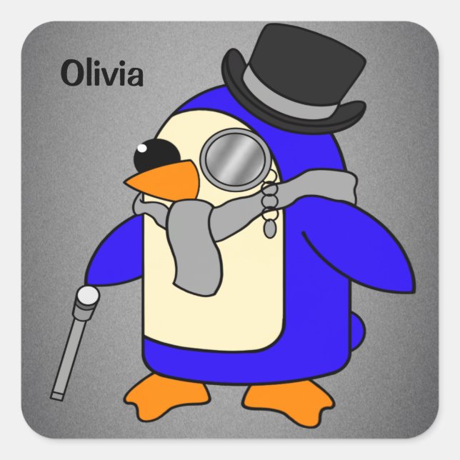 Cute cartoon penguin neutral gray square sticker (Front)