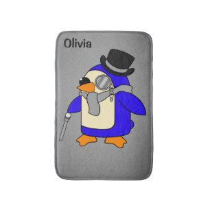 Cute cartoon penguin neutral grey bath mat